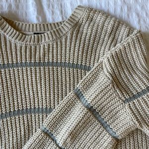 Medium cropped cream and sea foam green sweater